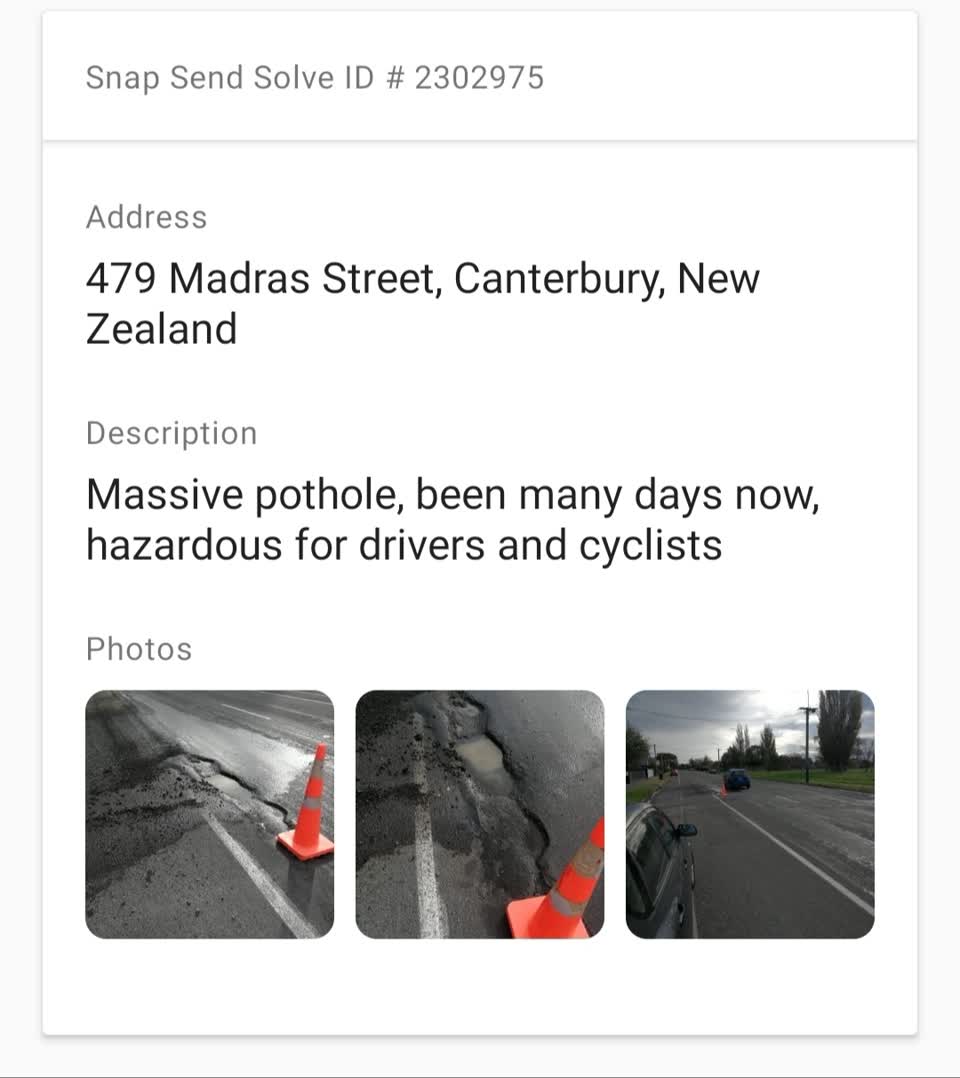 The photograph attached to this roading/streets report