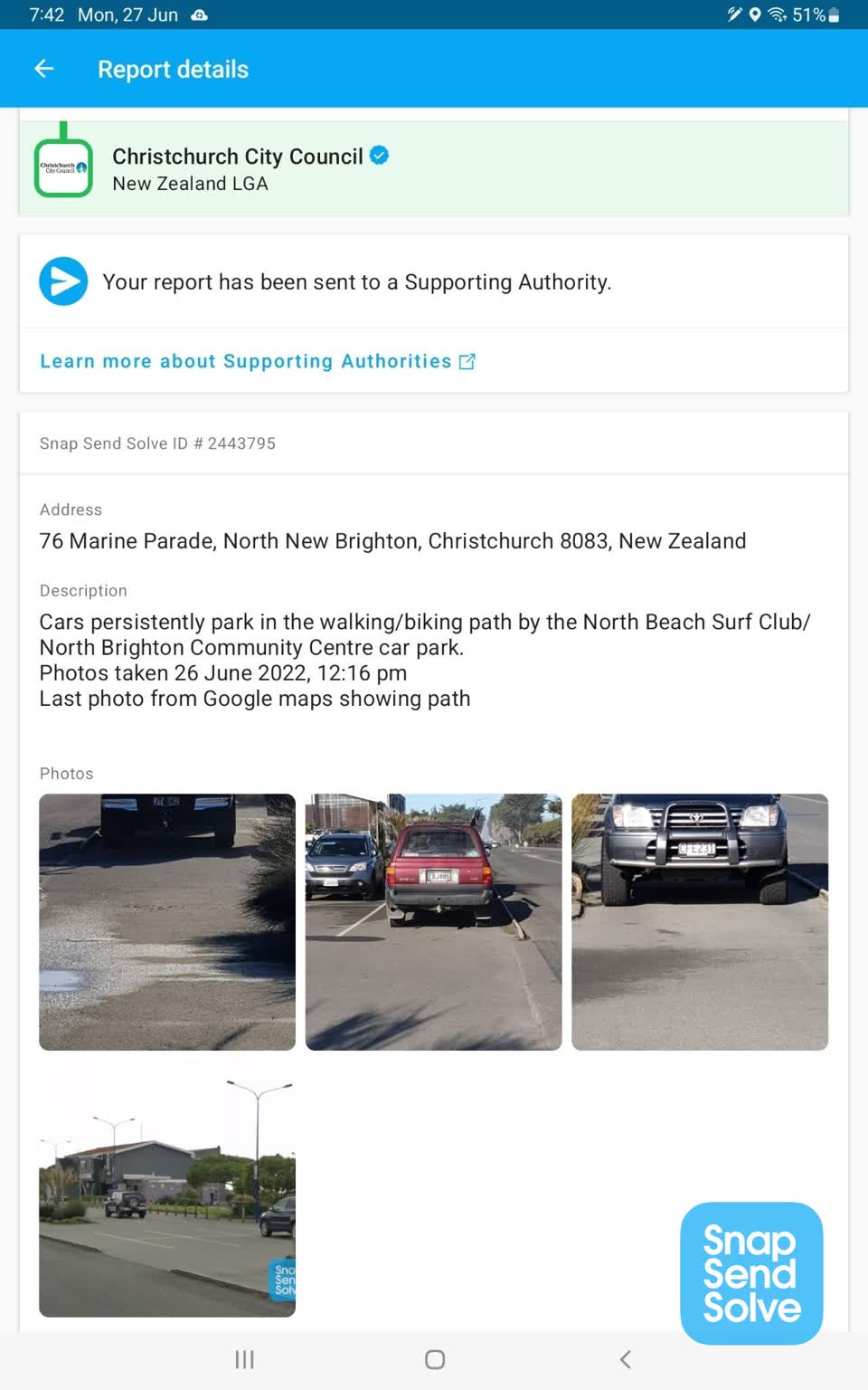 The photograph attached to this roading/streets report