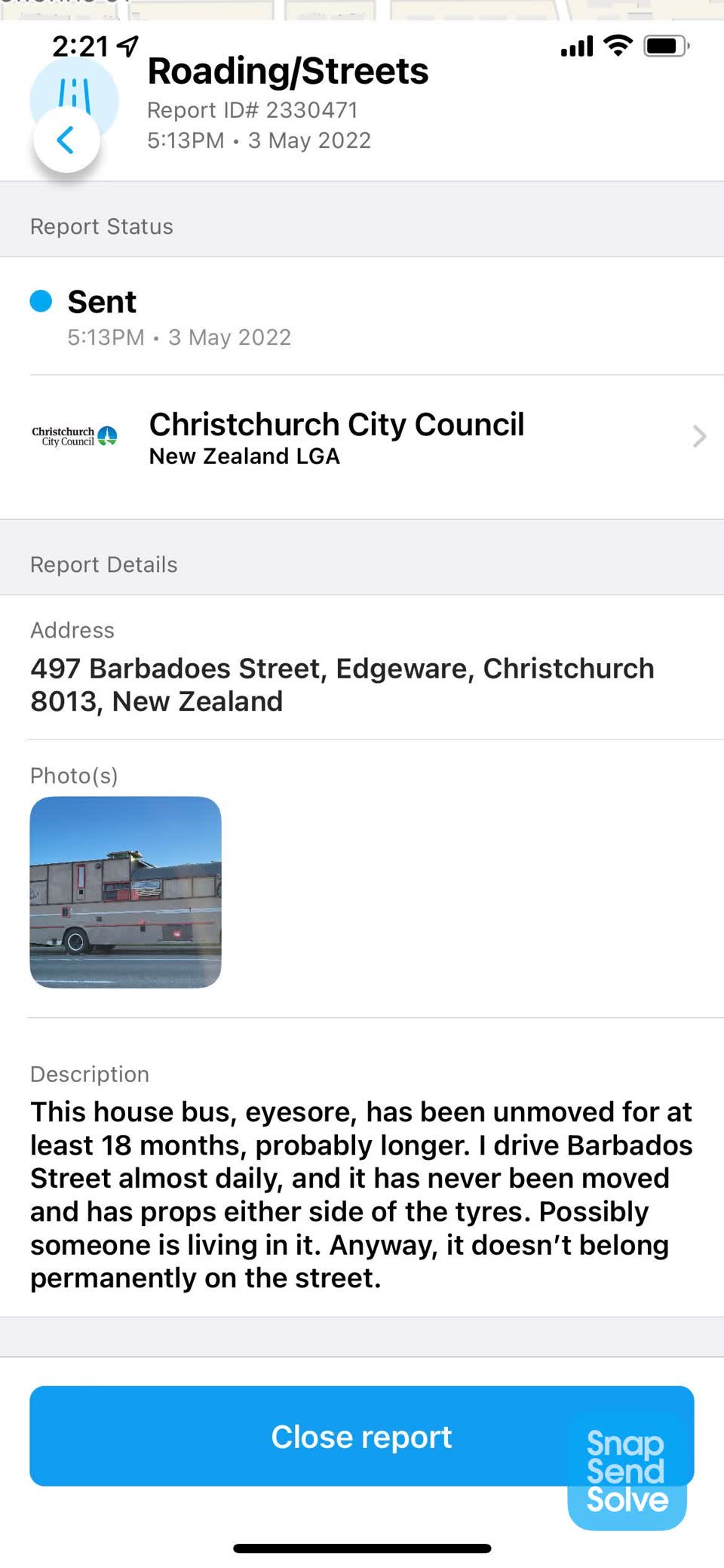 The photograph attached to this roading/streets report