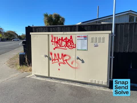 Graffiti on a cabinet, pole or railway asset — a report photo