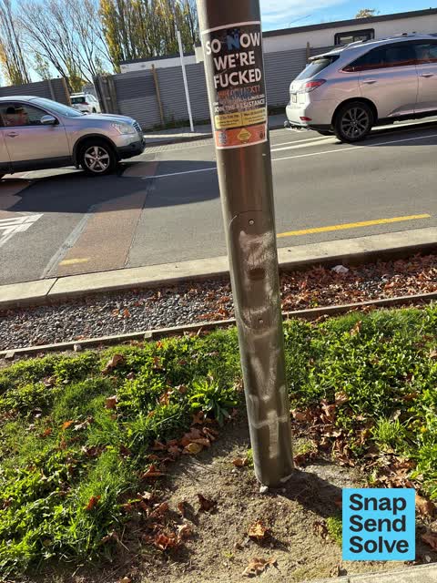 Graffiti on a cabinet, pole or railway asset, a report photo