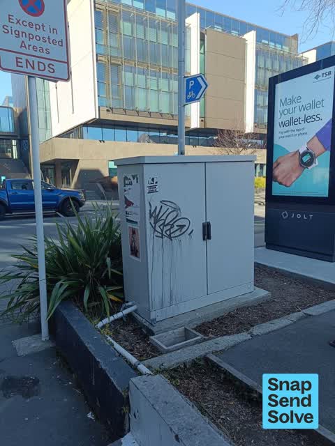 Graffiti on a cabinet, pole or railway asset — a report photo