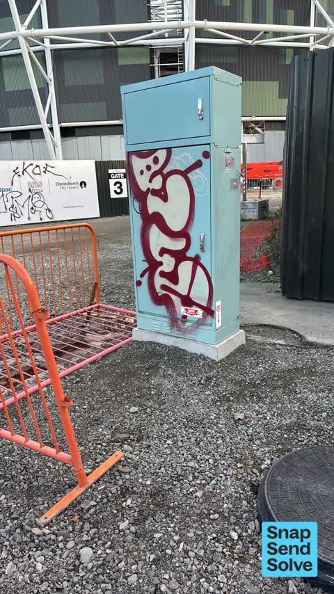 Graffiti on a traffic light pole or cabinet, or wa, a report photo
