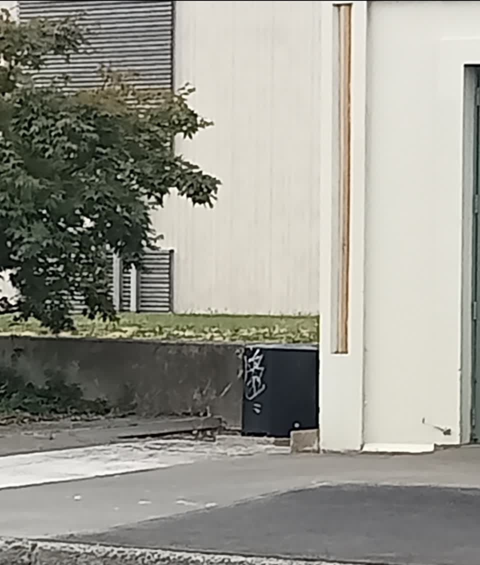 The photograph attached to this graffiti on a traffic light pole or cabinet, or wa report