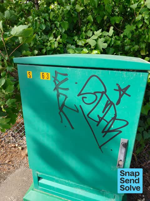 Graffiti on a traffic light pole or cabinet, or wa, a report photo