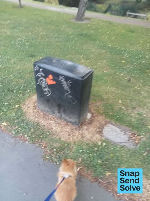 Graffiti on a traffic light pole or cabinet, or wa — a report photo