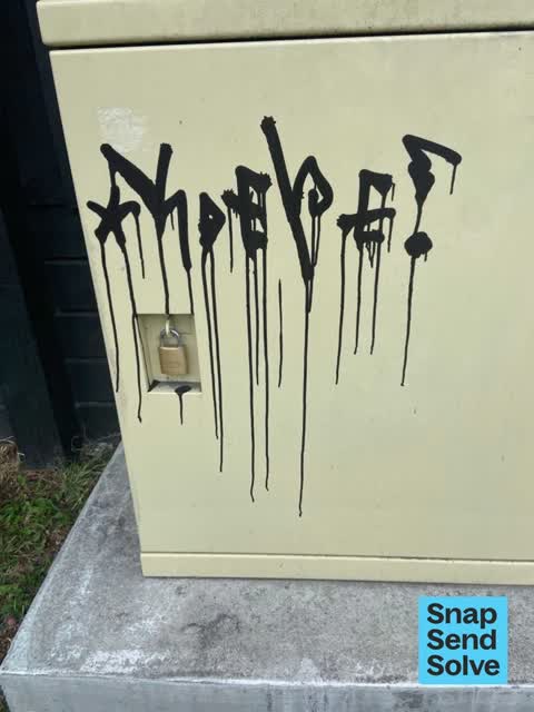 Graffiti on a traffic light pole or cabinet, or wa — a report photo