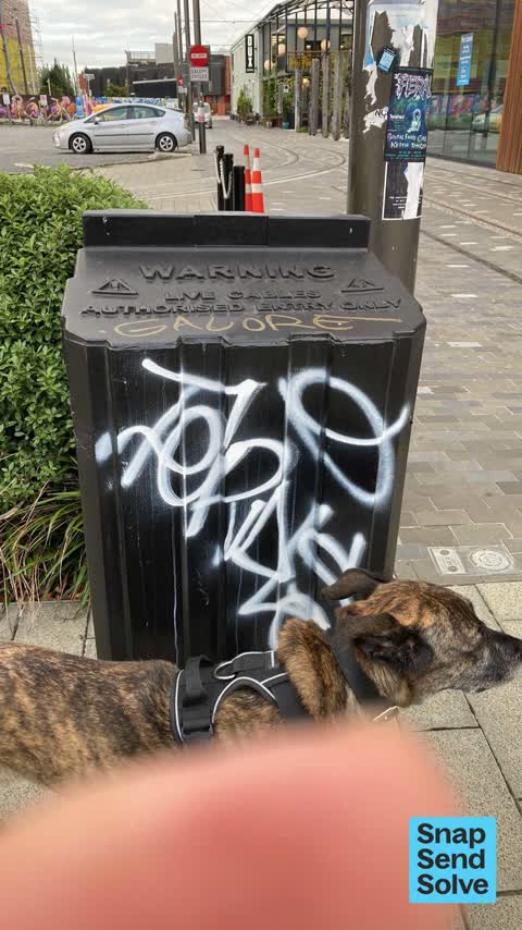 Graffiti on a traffic light pole or cabinet, or wa, a report photo