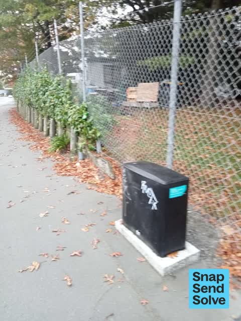 Graffiti on a traffic light pole or cabinet, or wa, a report photo