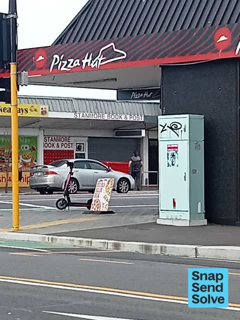 Graffiti on a traffic light pole or cabinet, or wa — a report photo