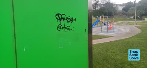 Graffiti on a bus stop or public toilet, a report photo