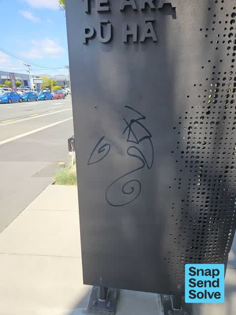 Graffiti on a sign, mural or public art, a report photo
