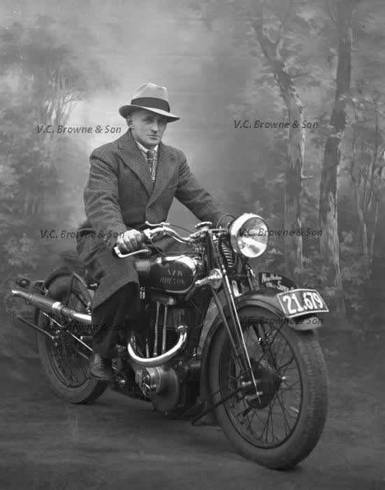 VC Browne on new Hudson motorcycle (PB0611/167), 1938
