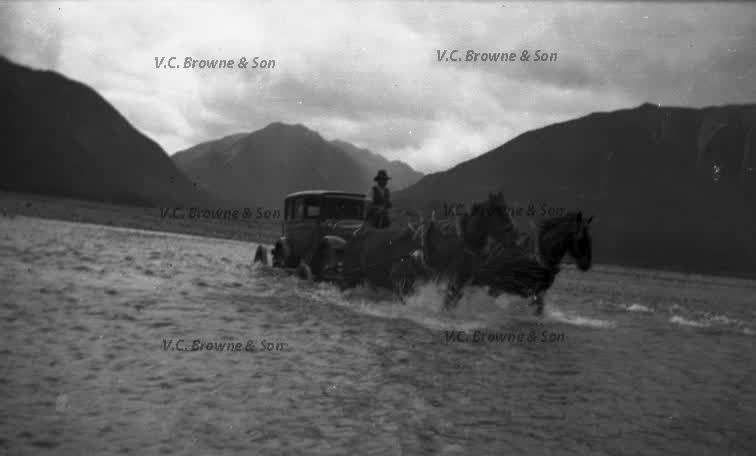 Fording Waimakariri River at site of present br... (PB0804/13), 1930