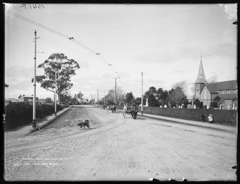 Papanui tram terminus, Christchurch, 1905