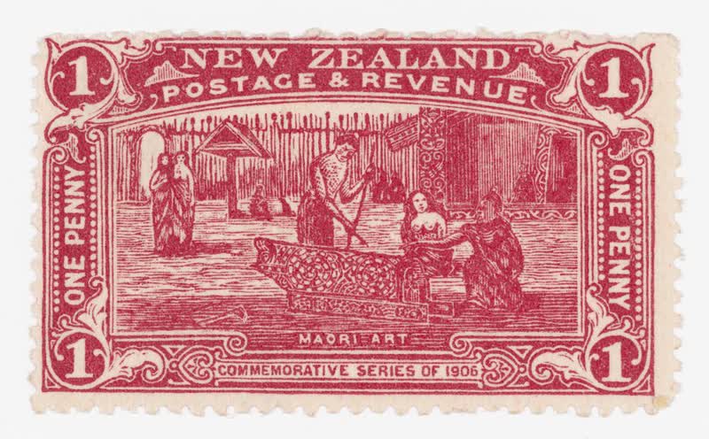 Issued one penny 'Maori Art' Christchurch Exhibition stamp in claret, 1906