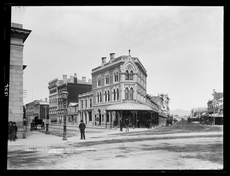 High and Hereford Streets, Christchurch, 1880