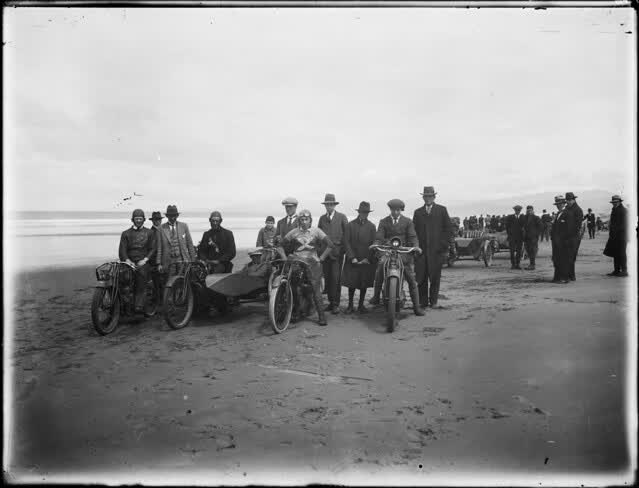 Motorcycle rally, New Brighton beach, Christchurch, ca 1920, 2009