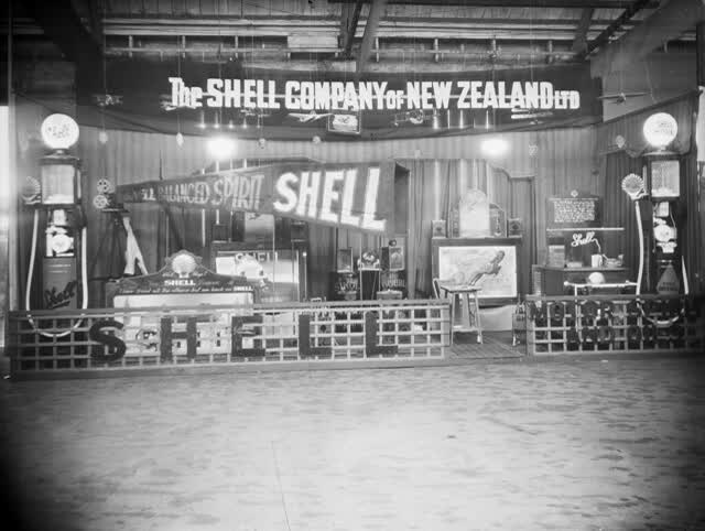 Stall advertising the Shell Company of New Zealand Ltd, 1920