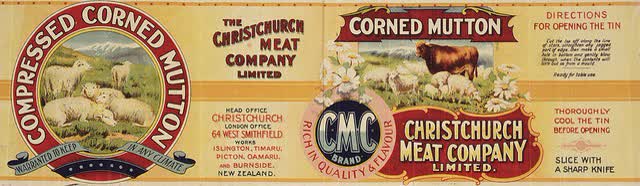 Christchurch Meat Company Limited :Compressed corned mutton, warranted to keep in any climate. Ch[rist]ch[urch] Press Co Lith, N.Z. [1906-1920?], 1920