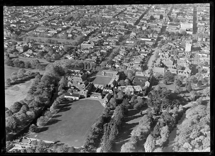 Christ's College, looking toward city centre, 1950