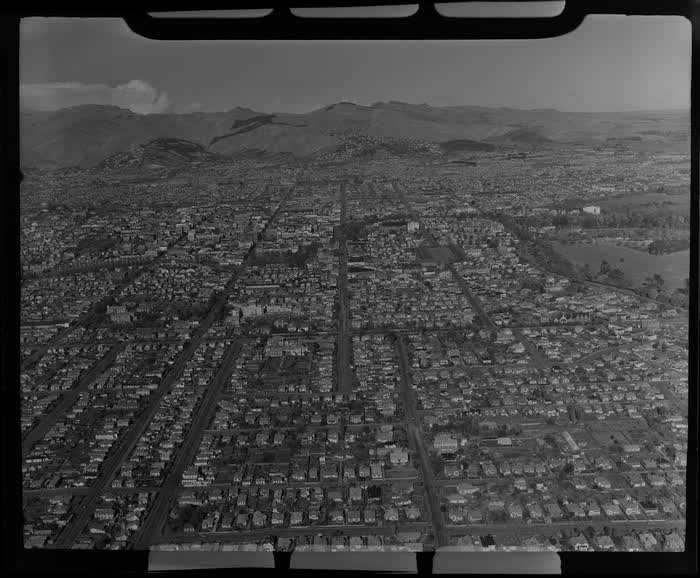 Christchurch, Canterbury Region, including city centre, Hagley Park, and suburban areas, 1951