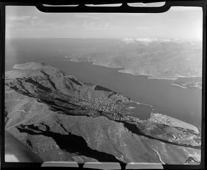 Lyttelton and Port Hills and harbour, Christchurch, 1950
