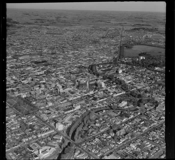 Christchurch city, showing Avon River, 1964