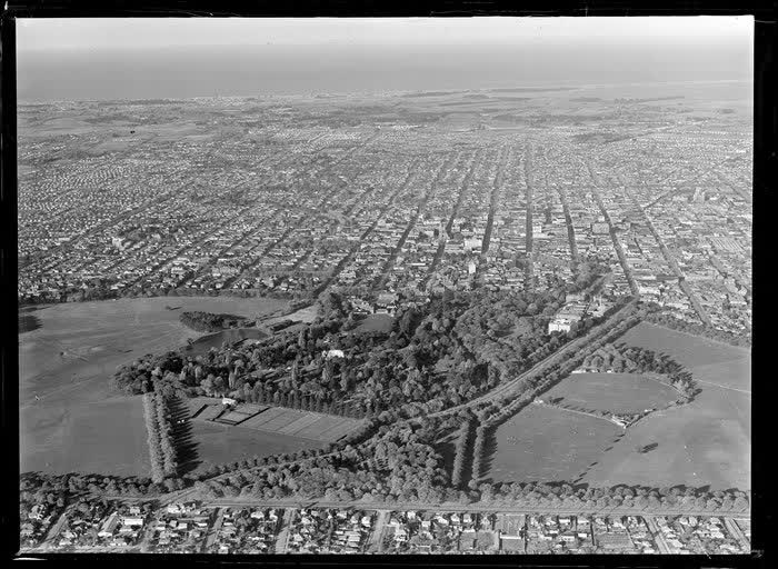 Hagley Park, looking east, Christchurch, 1950