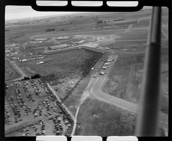 Harewood Airport, Christchurch, 1953 London-Christchurch Air Race, showing new Canberra aircraft, 1953