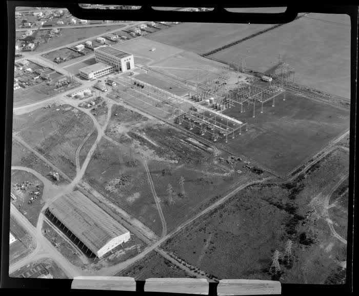 Hornby, Christchurch, showing sub station, 1955