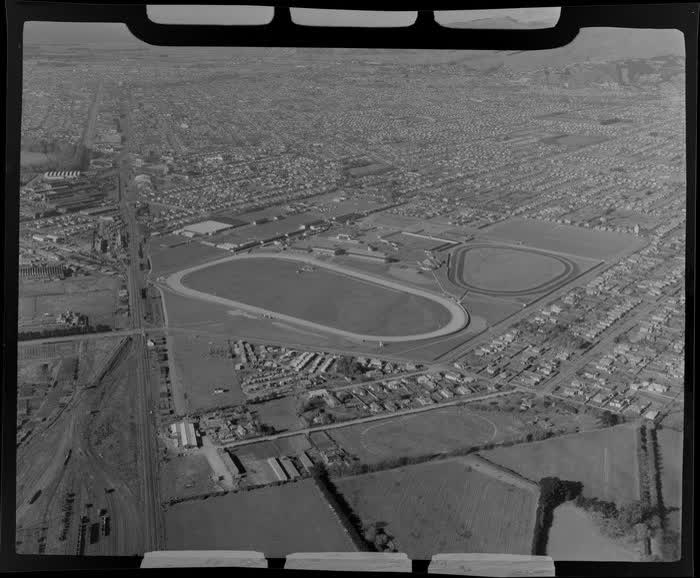 Addington, Christchurch, featuring Addington Raceway, 1955