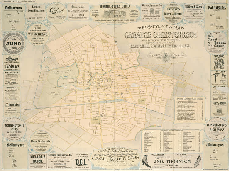 Birds-eye-view map of greater Christchurch., 1903