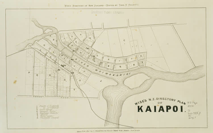 Wise's N.Z. directory plan of Kaiapoi, 1875