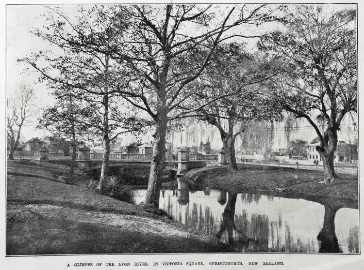 A glimpse of the Avon River in Victoria Square, Christchurch, New Zealand, 1903