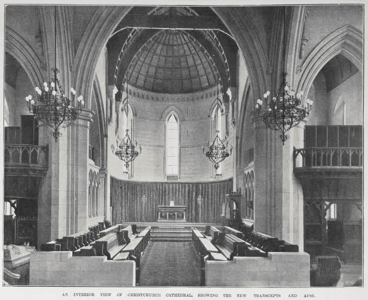 AN INTERIOR VIEW OF CHRISTCHURCH CATHEDRAL, SHOWING THE NEW TRANSCEPTS AND APSE, 1904