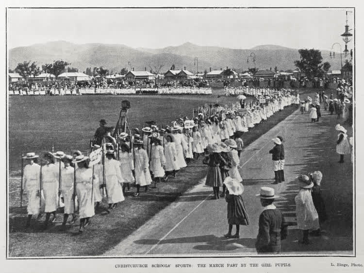 CHRISTCHURCH SCHOOLS' SPORTS; THE MARCH PAST BY THE GIRL PUPILS, 1904