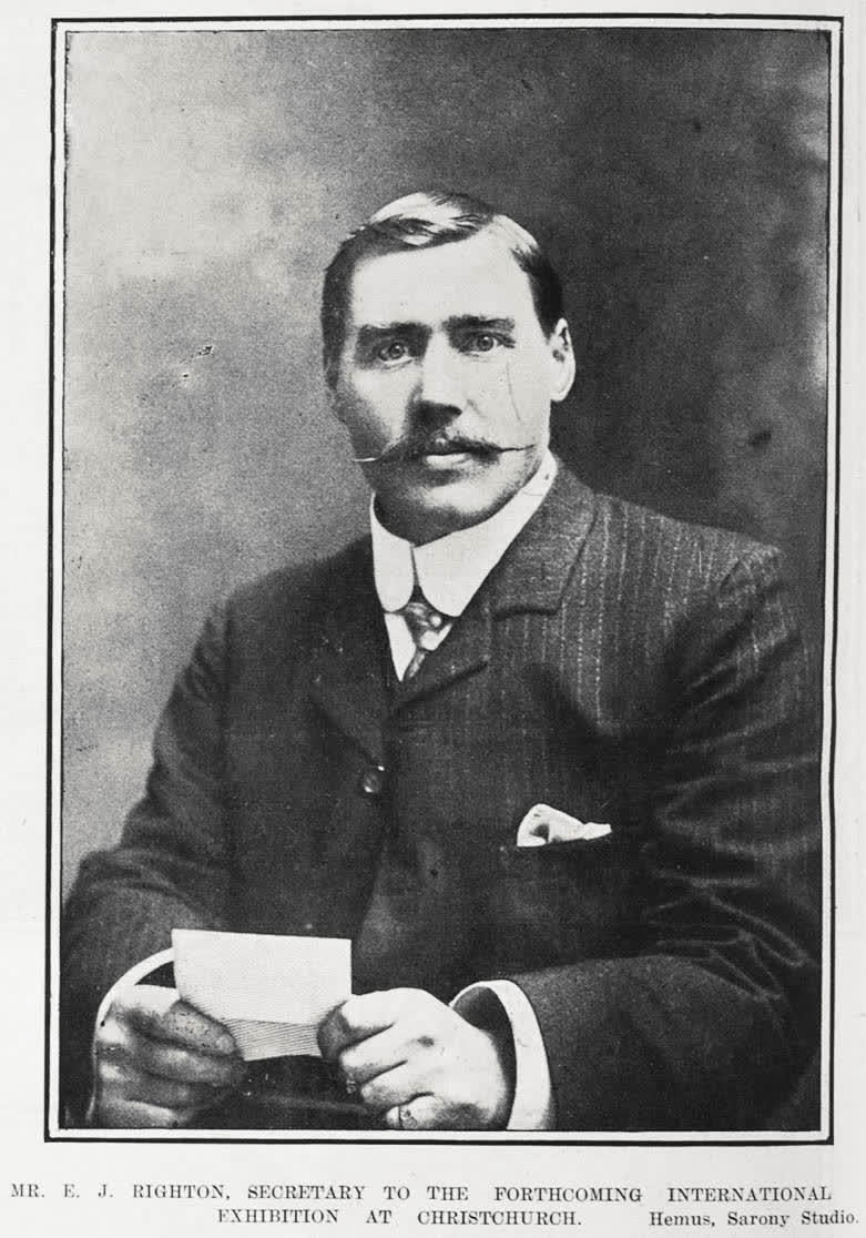 MR. E. J. RIGHTON, SECRETARY TO THE FORTHCOMING INTERNATIONAL EXHIBITION AT CHRISTCHURCH, 1905