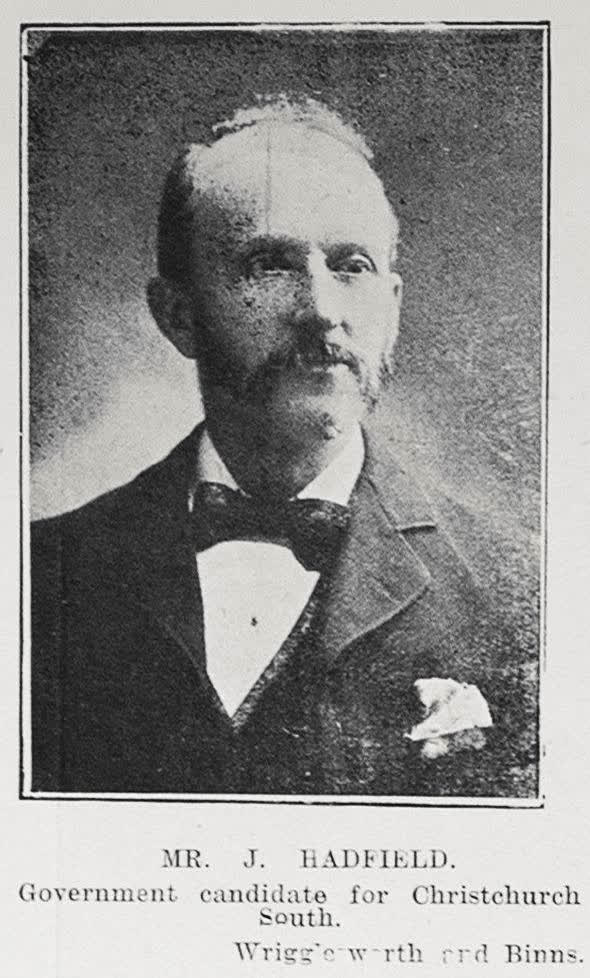 MR. J. HADFIELD. Government candidate for Christchurch South, 1905