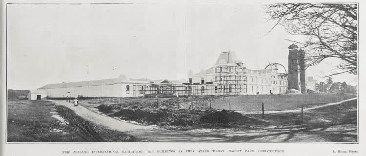 NEW ZEALAND INTERNATIONAL EXHIBITION: THE BUILDINGS AS THEY STAND TO-DAY, HAGLEY PARK, CHRISTCHURCH, 1906