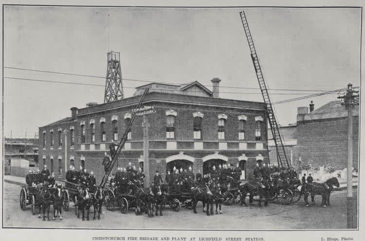 CHRISTCHURCH FIRE BRIGADE AND PLANT AT LICHFIELD STREET STATION, 1906