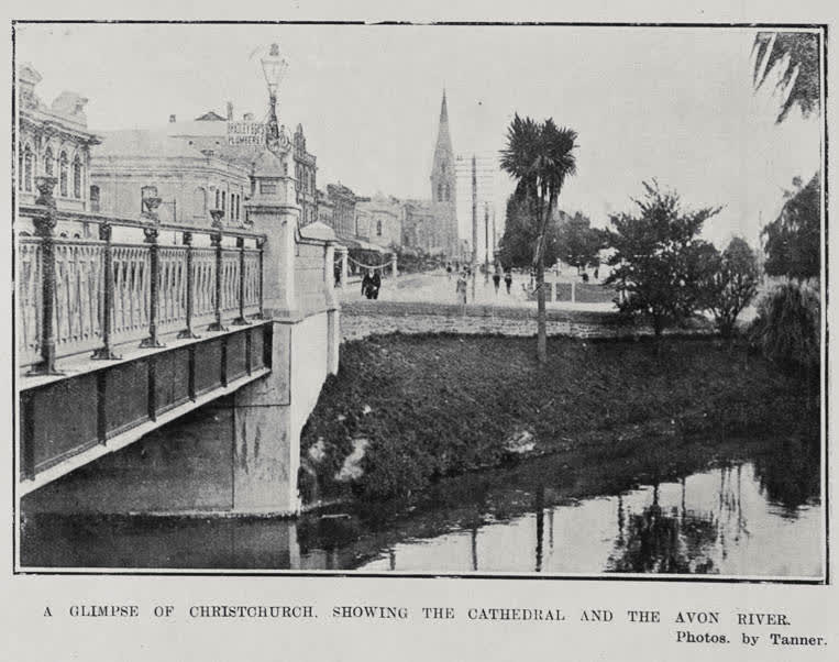 A GLIMPSE OF CHRISTCHURCH, SHOWING THE CATHEDRAL AND THE AVON RIVER, 1906