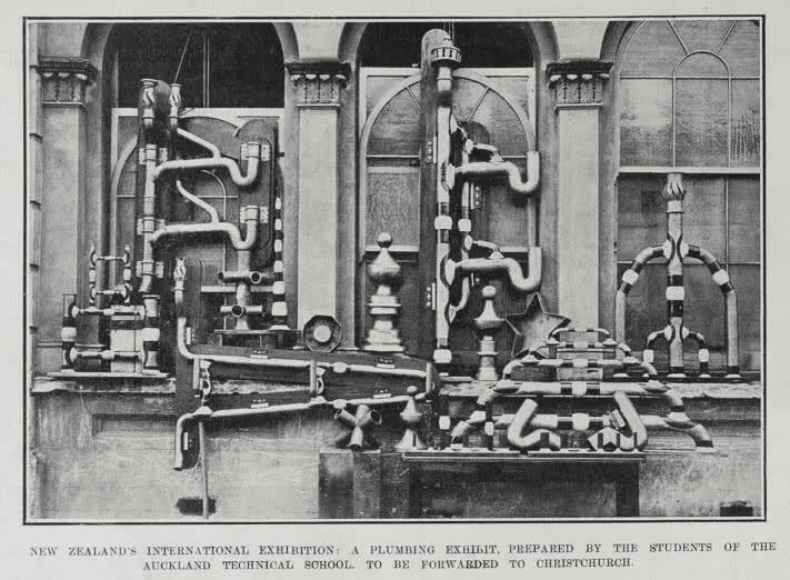 NEW ZEALAND'S INTERNATIONAL EXHIBITION: A PLUMBING EXHIBIT, PREPARED BY THE STUDENTS OF THE AUCKLAND TECHNICAL SCHOOL TO BE FORWARDED TO CHRISTCHURCH, 1906