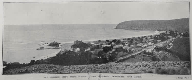 THE EXHIBITION CITY'S MARINE SUBURB: A VIEW OF SUMNER, CHRISTCHURCH, FROM CLIFTON, 1906