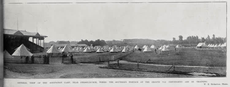 General view of the Addington camp near Christchurch where the southern portion of the 8th New Zealand Contingent are in training, 1902