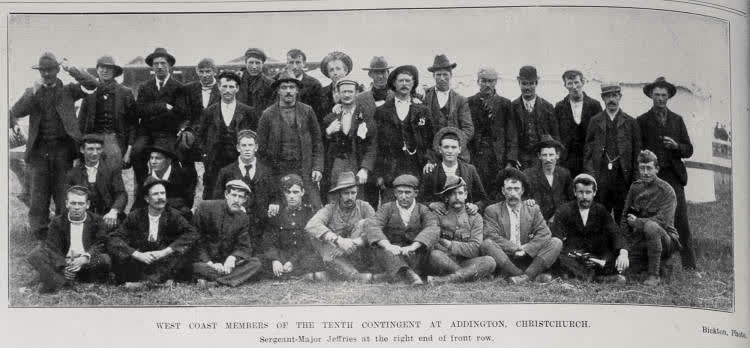 West Coast members of the 10th New Zealand Contingent at Addington, Christchurch, 1902