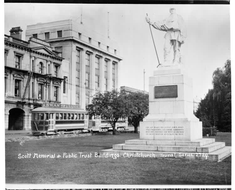 Scott Memorial and Public Trust Buildings, Christchurch, 1910