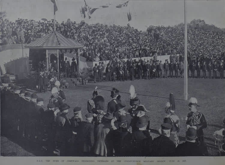 H.R.H the Duke inspecting veterans at the Christchurch Military Review, June 24, 1901, 1901