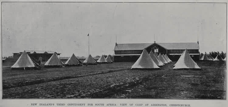 New Zealand's Third Contingent for South Africa: View of camp at Addington, Christchurch, 1900