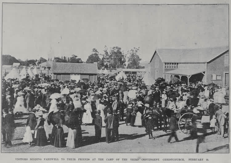 Visitors bidding farewell to their friends at the Third Contingent camp, Christchurch Feb 16, 1900